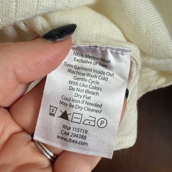 IBEX | Cream Merino Wool Arabesque Faux Wrap Yoga Sweater | Small - Picture 6 of 7